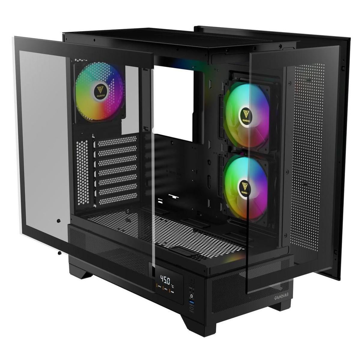 Gamdias Boitier Moyen Tour ATX Atlas M1 RGB avec panneaux vitrés (Noir) (ATX, mATX, Mini-ITX) (ATLAS M1)