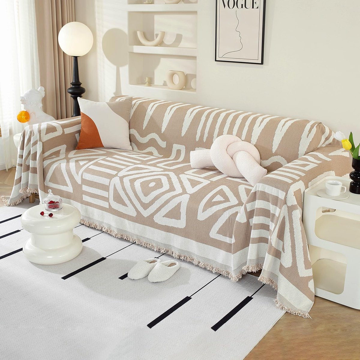 Unyqoos Stijlvolle Bohemian Chenille Bankhoes met Decoratieve Kwastjes voor Volwassenen