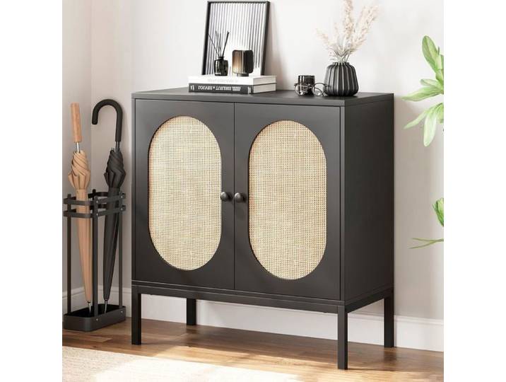 BUFFET - BAHUT - buffet bas 80x 40x 80 cm - 2 portes - Bois - Style moderne noir