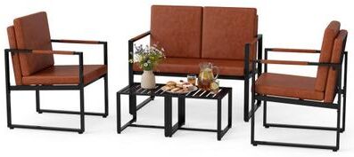Costway 5 Pieces Living Room Set with 2 Accent Chairs and 2 Coffee Tables-Brown