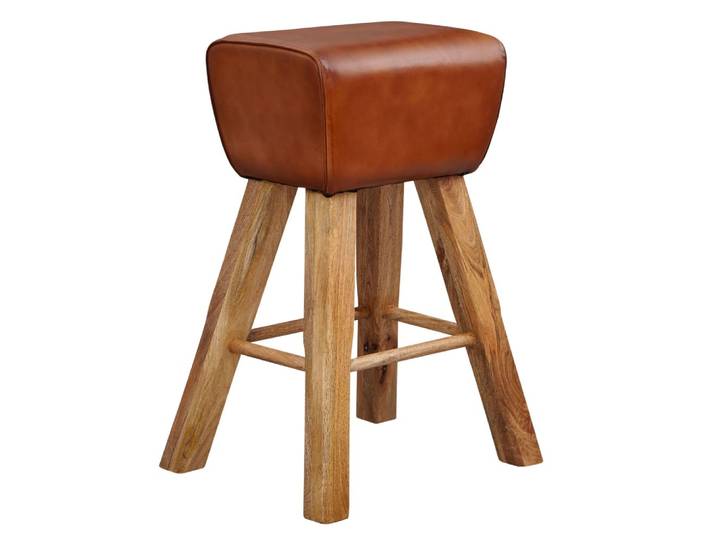 Tabouret de bar en cuir véritable, marron