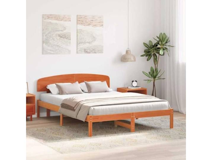 KTHLBRH Bett aus Massivholz, 160 x 200 cm, braun gewachst Feste Lattenroste, Kopfteil im Lieferumfang enthalten, Unterstützung 200 kg, einfache Montage