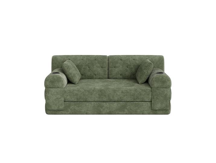 Komhtom 2-Sitzer-Sofa – Cord, Metallrahmen, Becherhalter, kompakt, Grün, Mode, 80x81x168 cm, Wohnzimmer, Sofas & Couches, Sofas, 2-Sitzer Sofas