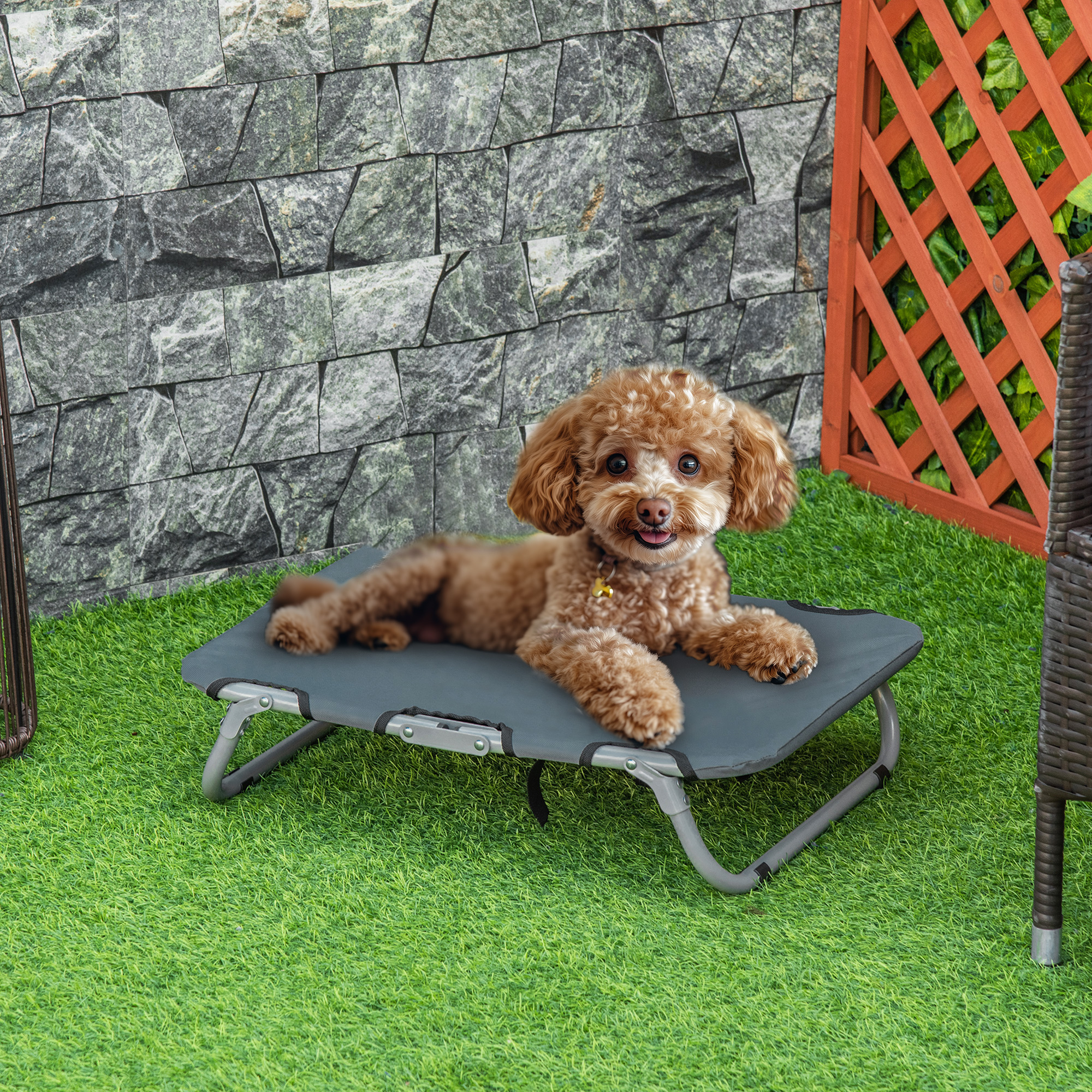 Pawhut Lettino per Cani Pieghevole in Acciaio e Oxford, Cuccia Brandina per Cani da Interni ed Esterni, 59x46x15cm, Grigio Aosom