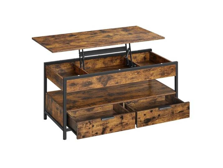 Table basse - HELLOSHOP26 - Relevable - Marron rustique - 50x120 cm - 2 tiroirs de rangement