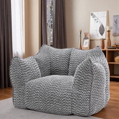 "47.2"" Chenille Square Lazy Sofa Chair with Highly Resilient Foam and Armrests and Handle Design"