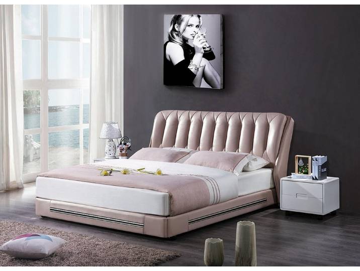 Xlmoebel Polsterbett Doppelbett im britischen Design mit altrosa Textilbezug (Bett, 1-tlg., Bett), Hergestellt in Europa
