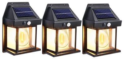 Discount Dollar Deals Solar Powered, Waterproof Outdoor, Wall Light With Motion Sensor, Tungsten Filament, Garden Yard Decoration, LED Lamp 3pcs
