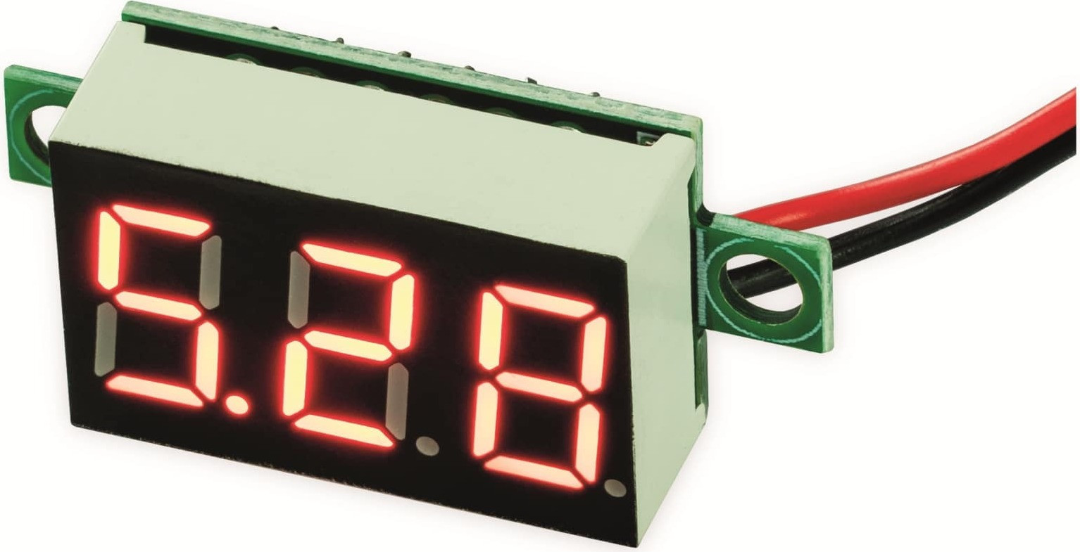 Joy-IT Voltmeter COM-VM330 met 3-cijferig LED-display, 3-30 V DC, 0,1% nauwkeurigheid