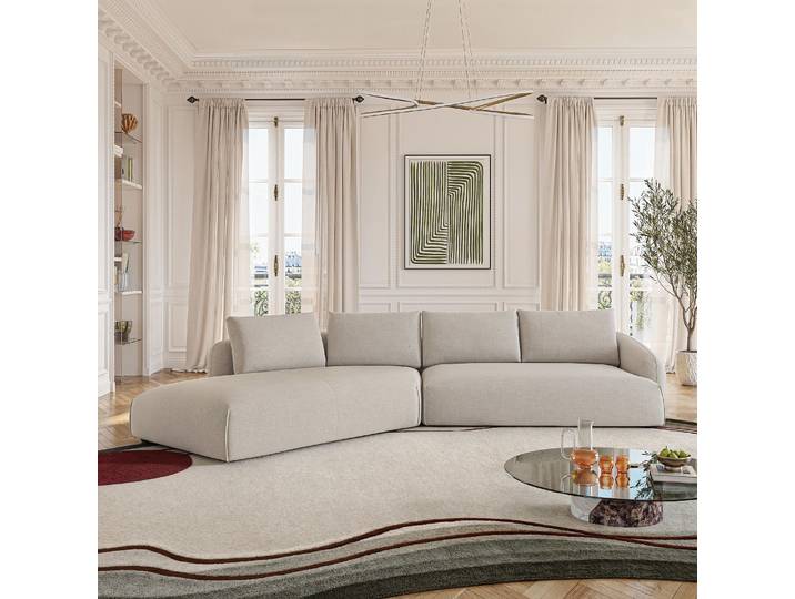 HABITAT - Grand canapé d'angle gauche en tissu garni de plumes - Beige - Nizida