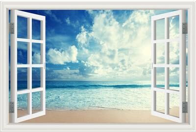 Inspire Essentials 3D Beach Window Wall Sticker Ocean View Room Decor 15 32x48inch