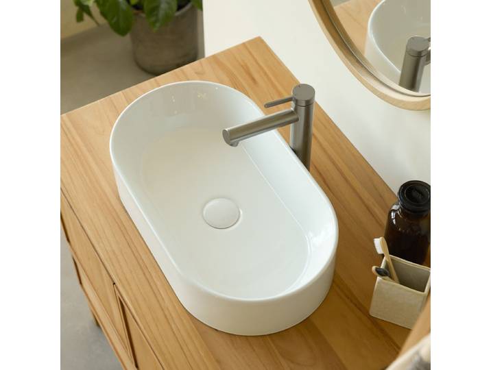 Waschbecken aus Keramik, oval b. 52,5 cm - Weiß - Ceramic