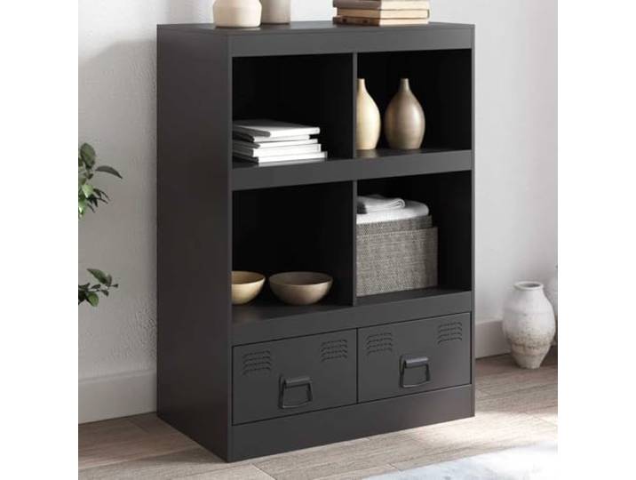 RJPLMFV Anrichte, hoch, 67 x 39 x 95 cm, Stahl, Schwarz Rahmen aus kaltgewalztem Stahl, Aufbewahrung für Zeitschriften und Bücher, einfache Reinigung, 2 Griffe
