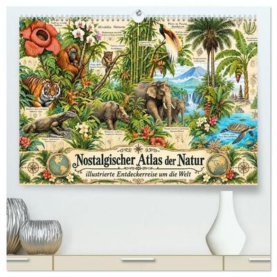 Nostalgischer Atlas der Natur - illustrierte Entdeckerreise um die Welt (hochwertiger Premium Wandkalender 2027 DIN A2 quer), Kunstdruck in Hochglanz