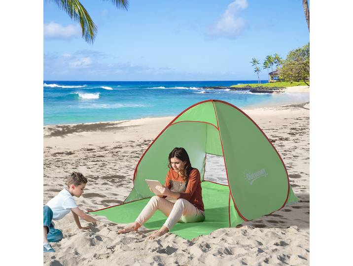 Outsunny Tente Plage Pop-up UV Vert Rouge