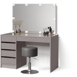 SCHMINKTISCH Imola, Cashmere, mit Spiegel, LED-Lichterkette und Hocker
