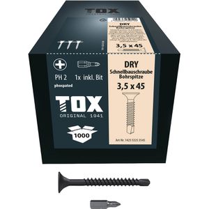 Tox Schnellbauschrauben 142553253545, DRY BS, 3,5 x 45mm, Feingewinde, Bohrspitze, magaziniert, 1000 Stück