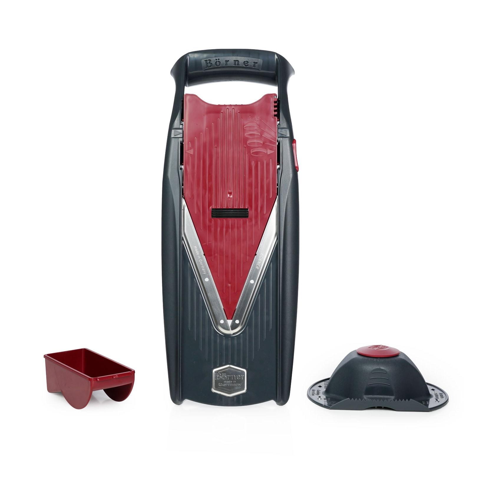 Börner Vital Gemüsehobel Basis Set Rot/Schwarz, mit Dressing Funktion, inkl. Mandoline, Fruchthalter, Marinierrolle, Einschub