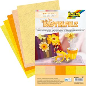 Folia Bastelfilz 520491 Ton in Ton Mix, 20 x 30cm, Gelbtöne sortiert, 1 mm, 150g/m², 10 Blatt