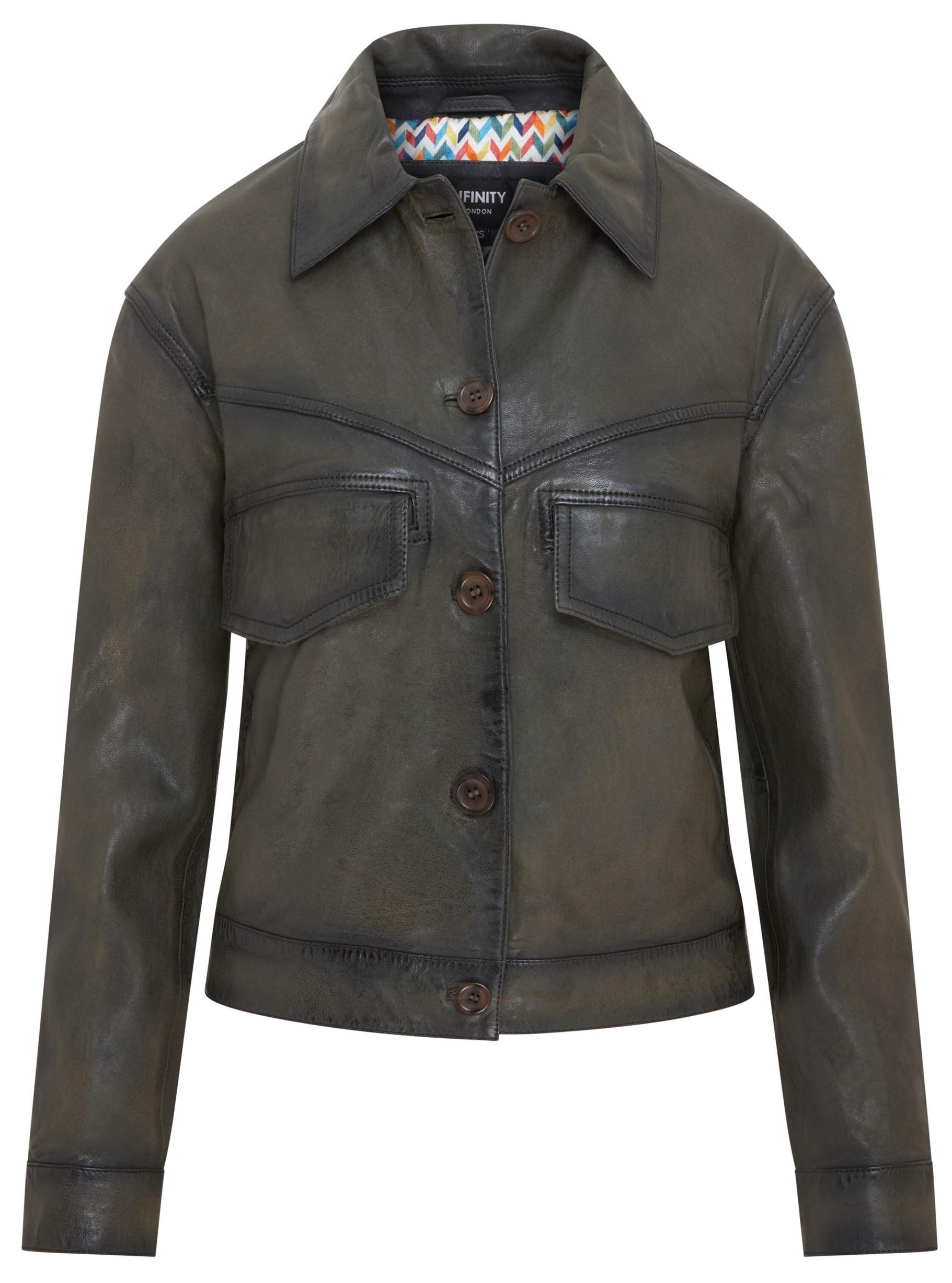Dames olijfgroen retro leren bikerjack - Kopervik