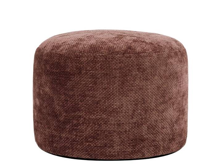 Pouf repose-pieds round en tissu chenille texturée, mûre