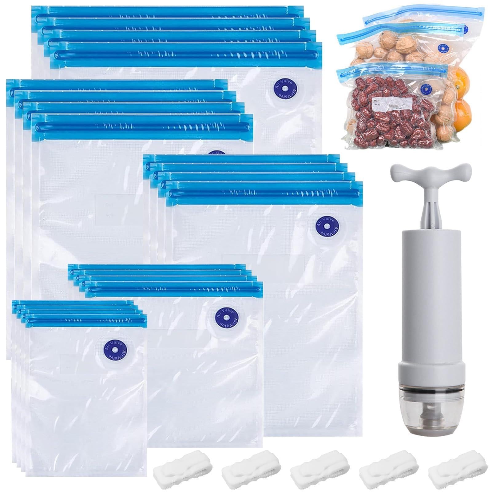 Dripio Vacuümzakken set met pomp, 20 stuks, BPA-vrij, 5 verschillende maten