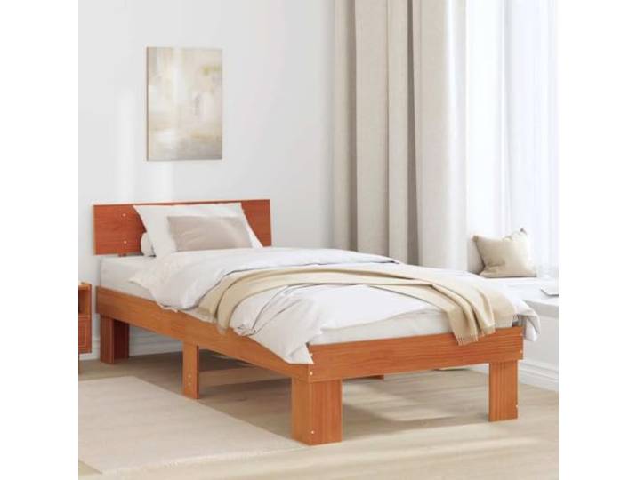 RJPLMFV Bettgestell, Kiefer, massiv, braun, 80 x 200 cm Mit Kopfteil, Lattenrost, modernes Design, feuchtes Tuch abwischen