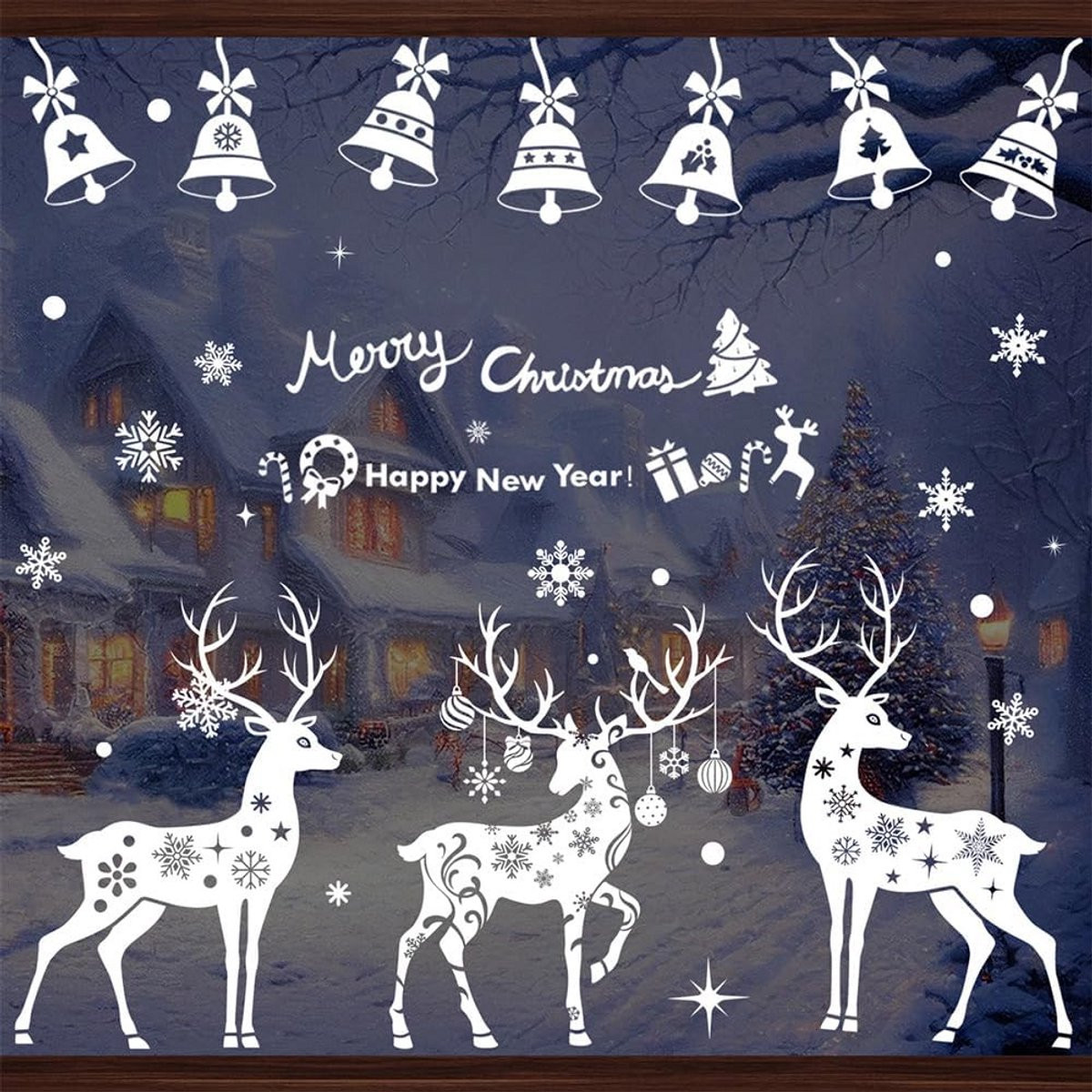 3 Vellen Kerst Raamstickers Wit - Rendier & Sneeuwpop Statische Raamdecoratie