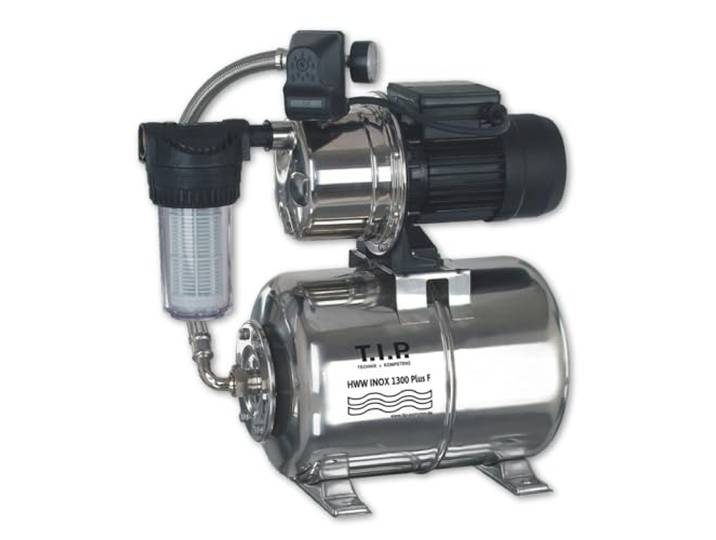 T.I.P. HWW 1300 Circuit d'Eau Domestique en Inox\, 1200 W\, 4350 l/h Surpresseur avec cuve de 22 l en inox et pr filtre int gr \, refoulement 50 m\, auto-amorant pour l'arrosage du jardin