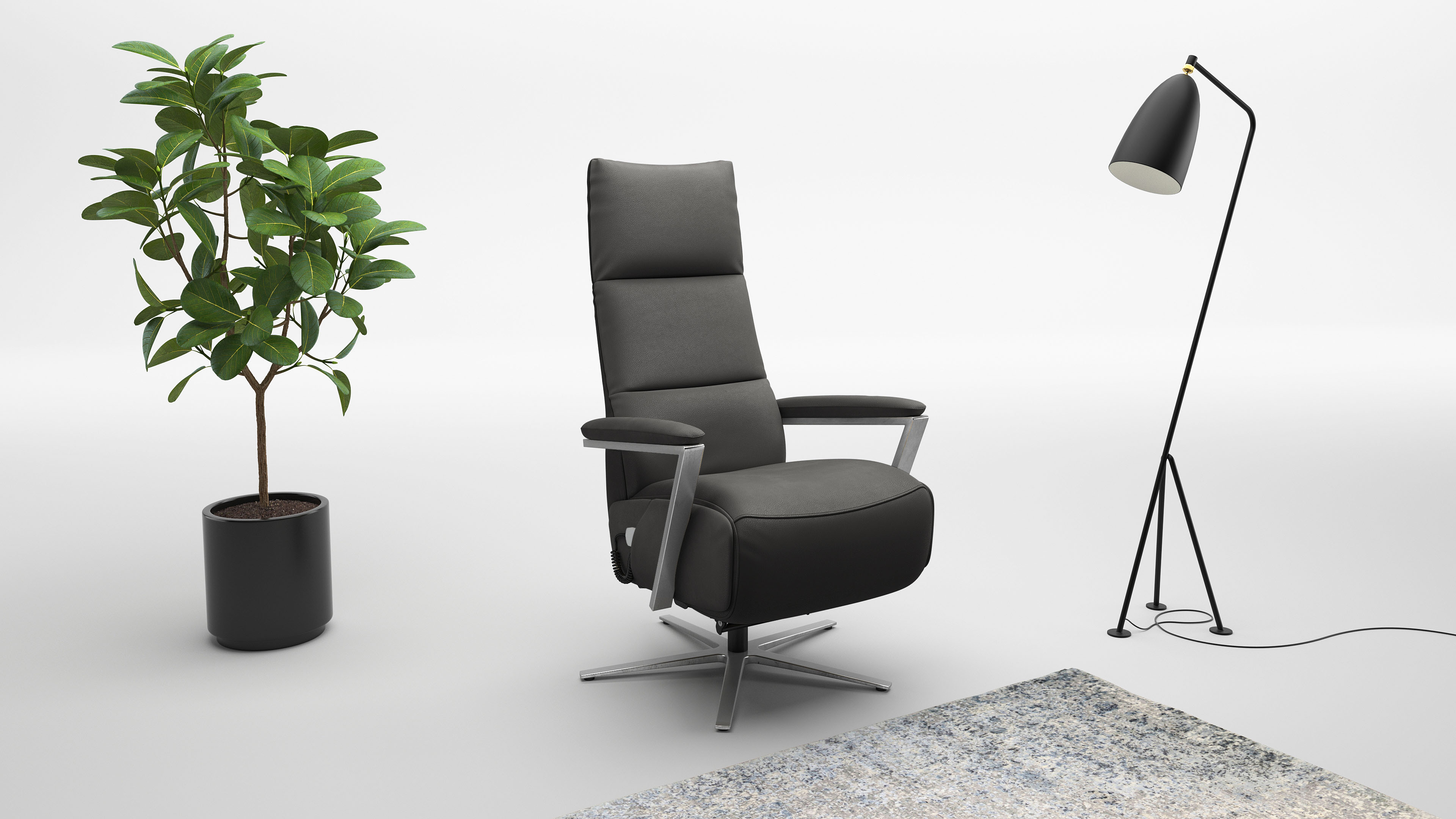 Sit & More sit&more "Vario Comfort, inkl. Kopfteilverstellung & 360 Drehfunktion" wahlweise mit 3 Motoren, Akku & Aufstehhilfe, Höhe der Armlehnen 64cm anthrazit Leder, Ergonomie L3,mit 3 Motoren,elektrisch verstellbarmit kabelgebundener Fernbedienung,mit