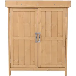 Outsunny Geräteschrank Geräteschuppen Holzschrank 2 Fächer Tannenholz Natur