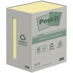 Post-it Notes (Recycle) Haftnotizblock »Recycling Notes 653-1B« 6 Stück 38x51 mm gelb
