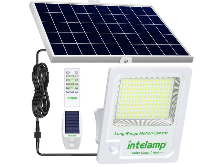 Projecteurs solaires Intelamp 12000mAh 3000LM pour extérieur,IP65,grand panneau solaire,détecteurs de mouvement, lampes de sécurité solaires pour jardin et cour projecteur solaire extérieur lampadaire