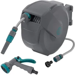 ECD Germany Schlauchaufroller 15+1,5 m Wand-Schlauchbox RollUp 9 Sprühfunktionen 180° Schwenkbar Automatik Gartenschlauch