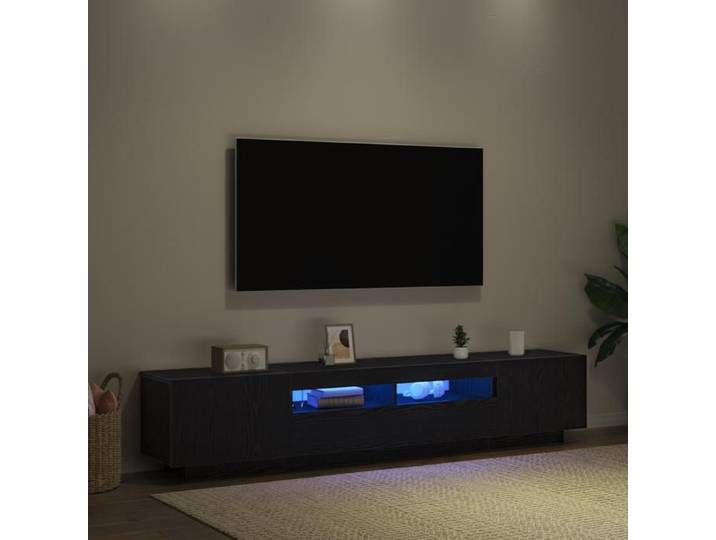 XINWO Meuble TV，Armoire TV Banc TV - avec lumières LED - en chêne noir 200x35x40 cm @487