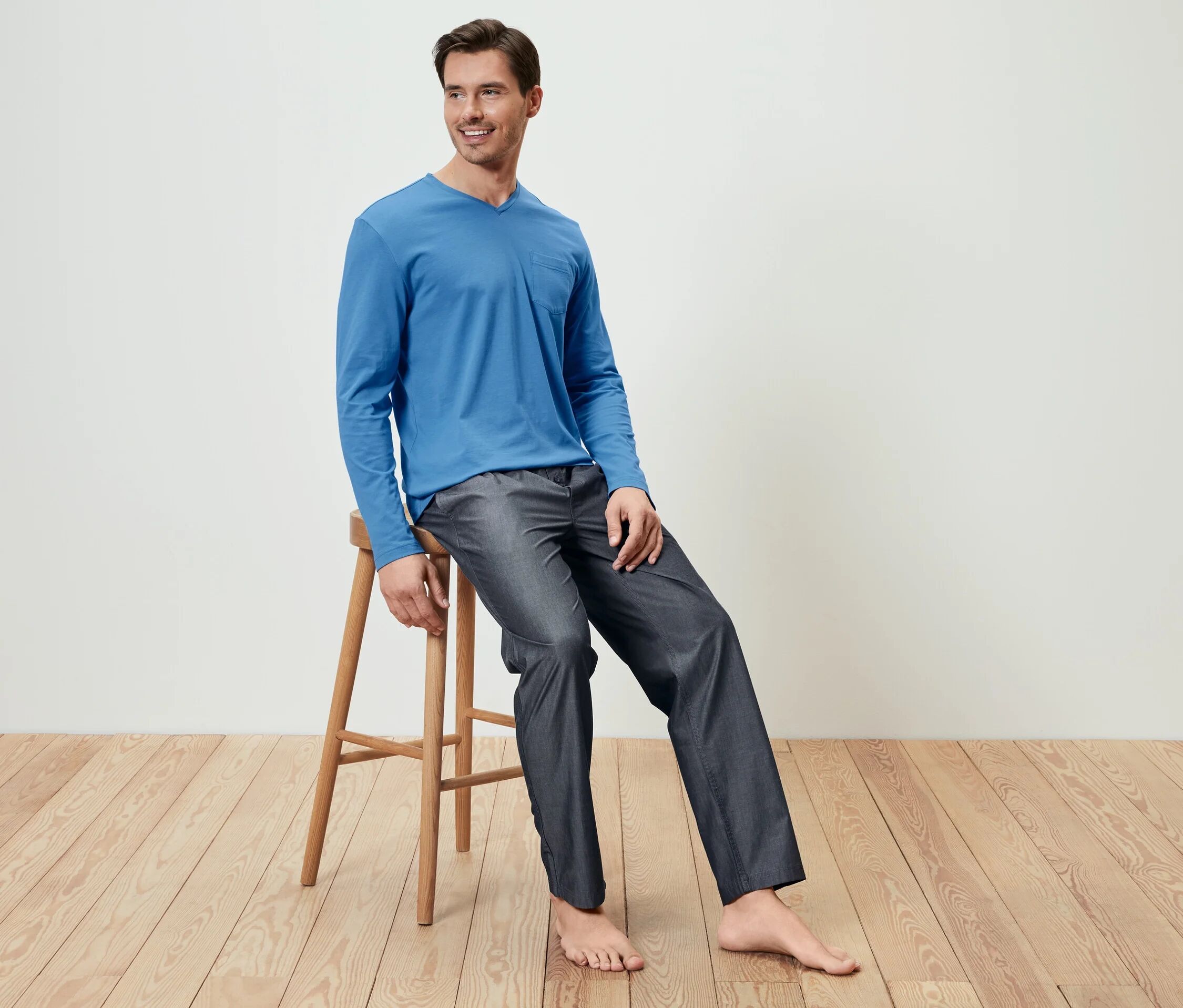 Tchibo - Pyjama mit gewebter Hose - Herren - Gr. S - dunkelblau