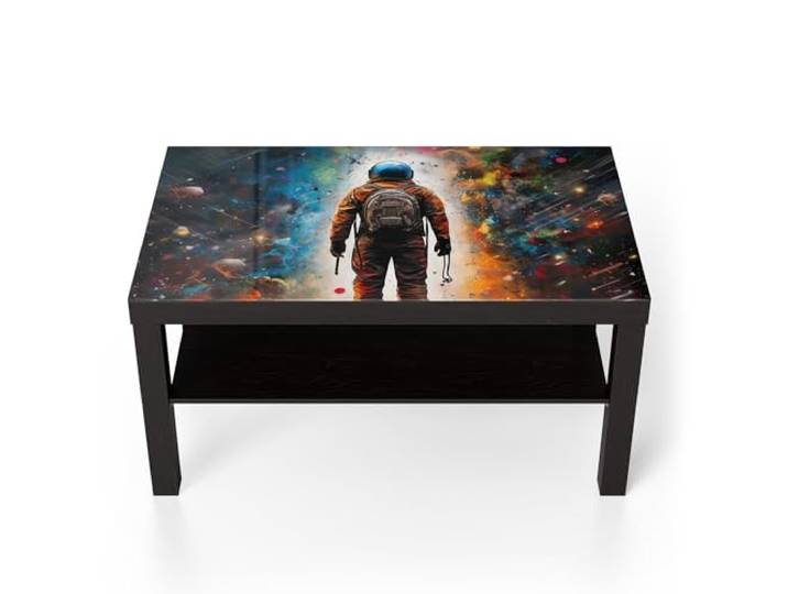 DEQORI Glastisch schwarz groß 90x50 cm Motiv Weltraumodyssee ausgefallener Beistelltisch aus Glas Hochglanz Couchtisch fürs Wohnzimmer moderner Couch Tisch mit Design