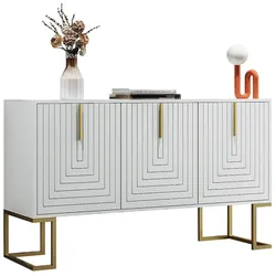 STILVORA Sideboard 3 Türen Weiß 80x138x40 mit verstellbaren Einlegeböden U Struktur Türen Metallgriffe Metallgestell modern