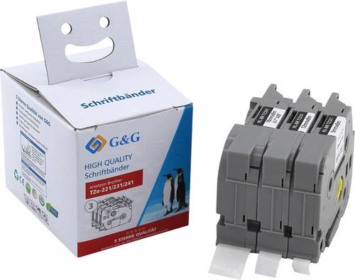 G&G Schriftband 3er Set Bandfarbe: Weiß Schriftfarbe: Schwarz 9 mm, 12 mm, 18mm 8m