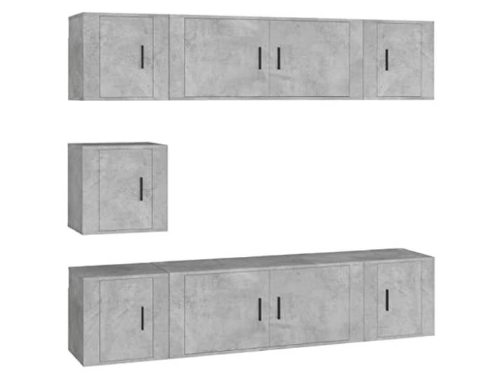 Roanoer 7-TLG. TV-Schrank-Set Wandmontage Betongrau Holzwerkstoff Flexibles Hängeset für Wohnzimmer und Schlafzimmer schafft Ordnung und spart wertvolle Bodenfläche.