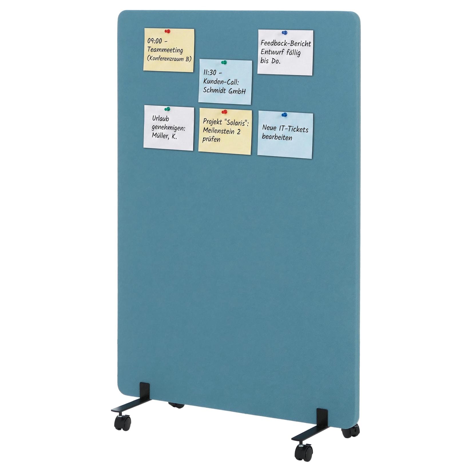 Akustik-Trennwand MCW-G77, Büro-Sichtschutz Raumteiler Pinnwand, doppelwandig rollbar Stoff/Textil ~ 127x80cm türkis