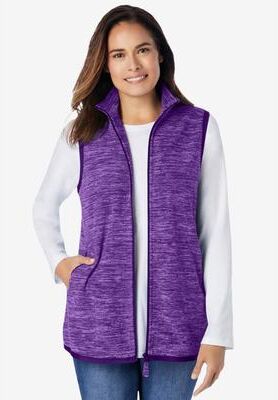 Women's Zip-Front Microfleece Vest by Woman Within in Radiant Purple Marled (Size S)