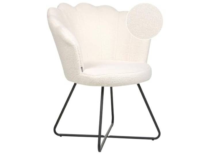 Beliani Sessel Muschel-Design Bouclé weiß rund schwarzes Metallgestell Retro Lovelock