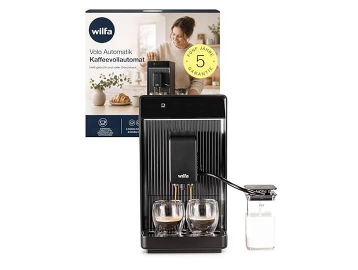 Wilfa Volo Automatic Kaffeevollautomat I Kompakter Vollautomat mit Milchsystem & 1,5L Wassertank I 5 Mahlgrade, Double Shot & 2-Tassen-Funktion I Espresso, Cappuccino & Latte auf Knopfdruck