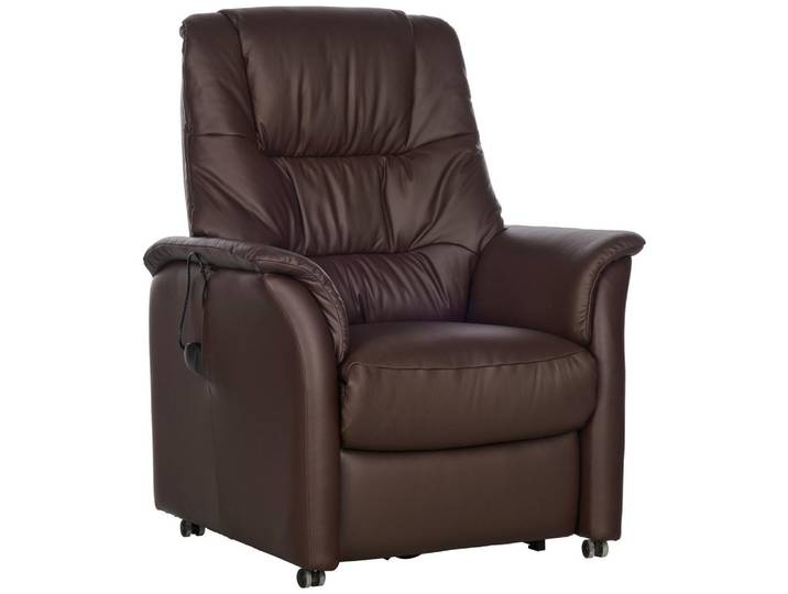 Welnova Fernsehsessel, Dunkelbraun, Leder, Kombination Echtleder/Lederlook, 85x110x85 cm, Made in EU, Relaxfunktion, Aufstehhilfe, Wohnzimmer, Sessel, Fernsehsessel