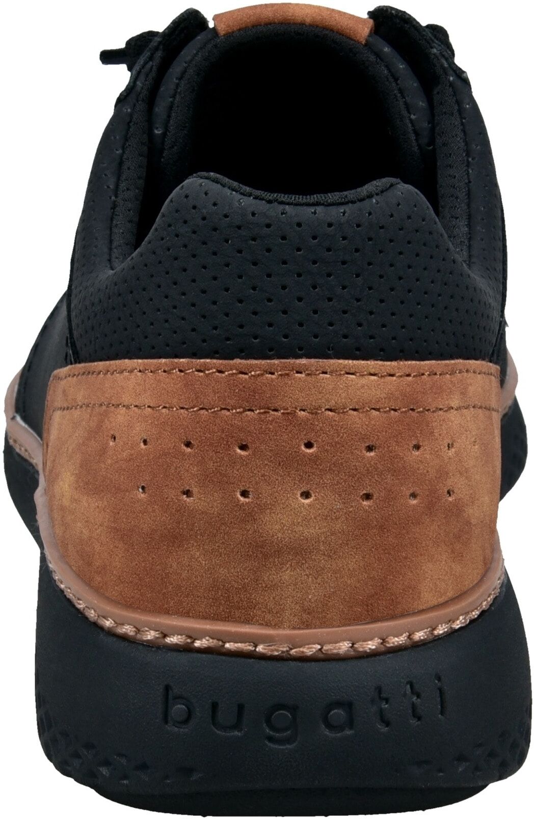 Slip-On Sneaker BUGATTI, Herren, Gr. 40, Textil, schwarz, Lederimitat, kontrastfarbene Details, Schuhe Slip-On Sneaker, Halbschuh, Freizeitsneaker mit Perforation, elastische Schnürsenkel schwarz 40, Textil