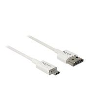 Delock Slim High Quality HDMI mit Ethernetkabel mikro M bis M 1 m dreifach abgeschirmtes Twisted-Pair-Kabel weiß 4K Unterstützung (85149)