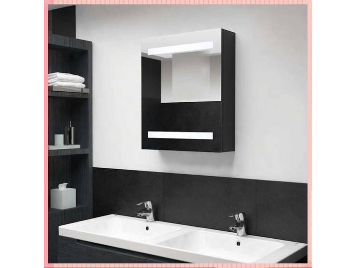 armoire de salle de bain - 50x14x60cm - avec 3 étagères - avec interrupteur - Connecté et Pratique - Noir - Pour Salle de Bain