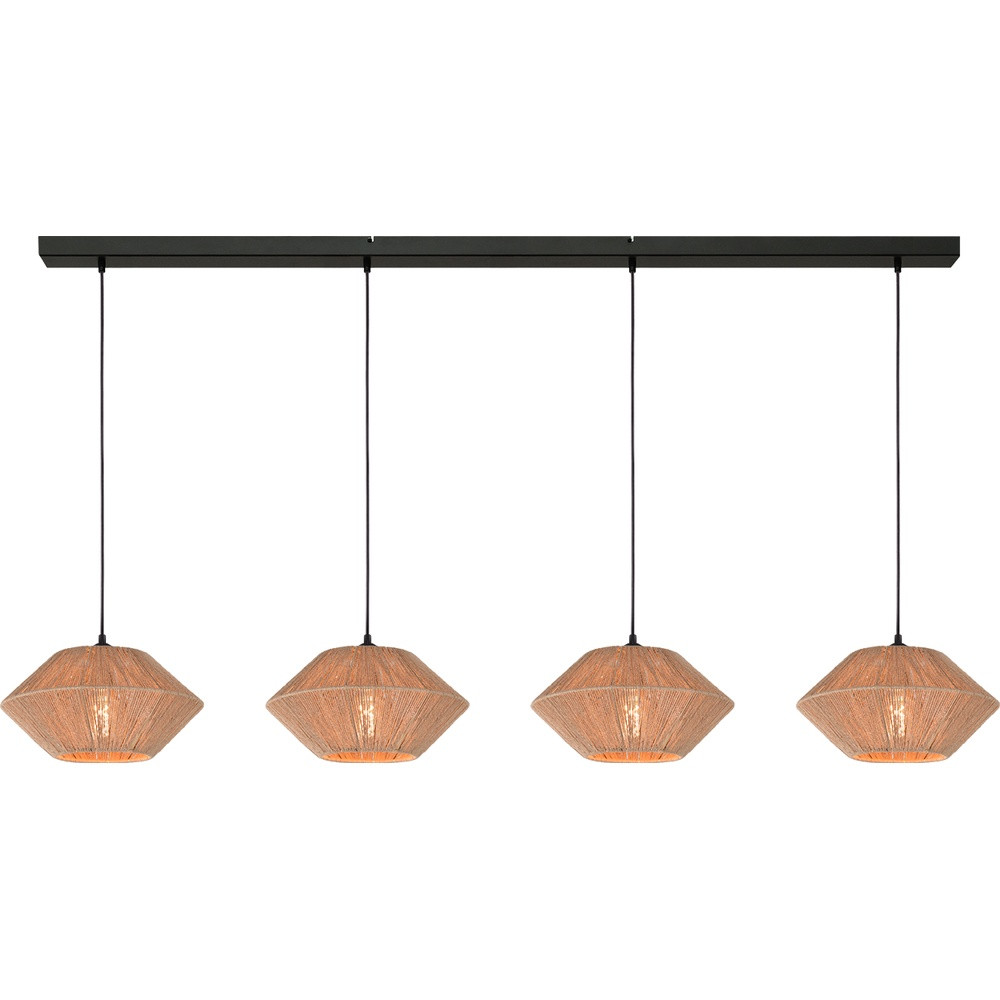 Masterlight Bicono hanglamp voor eettafel, 4x Ø35 cm, Bruin Rattan en Aluminium