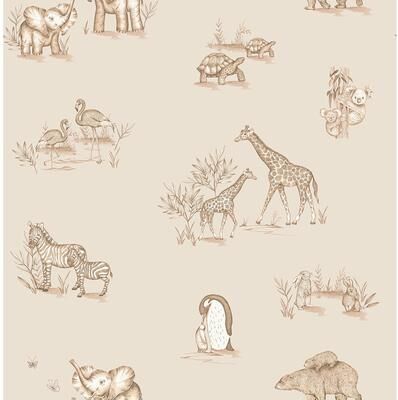 Advantage Safari Babies Beige Animal Wallpaper